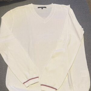 Gucci White V-Neck Sweater with Red Trim